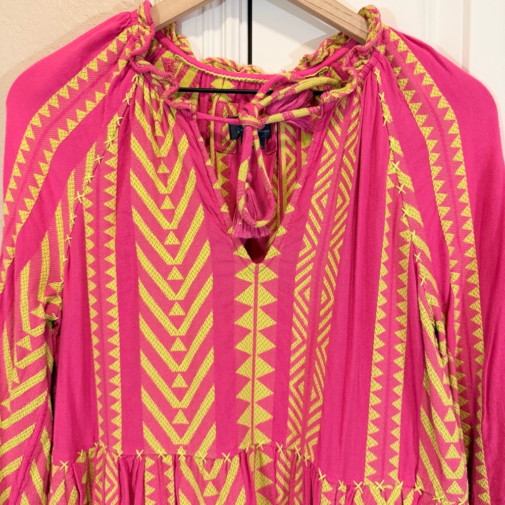 Anthropologie Maeve Dominique Tunic Dress pink yellow Geometric Boho Silhouette - Picture 3 of 15